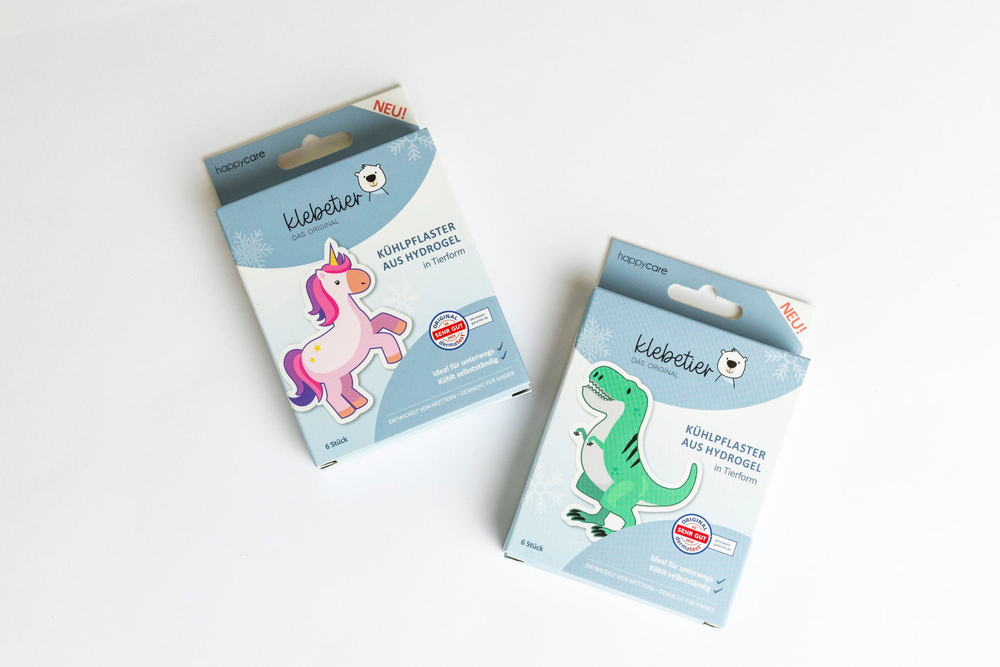 Klebetier Kühlpflaster Set Dino und Einhorn Verpackung