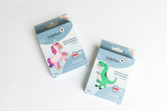 Klebetier Kühlpflaster Set Dino und Einhorn Verpackung